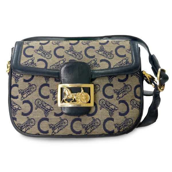 オールドセリーヌ 馬車柄ショルダーバッグ（ネイビー）