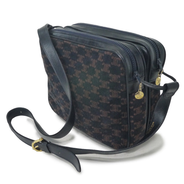 オールドCELINE マカダム スエード ショルダーバッグ　スエード Old Celine マカダム柄スエードショルダー（紺・茶） – Vintage Shop