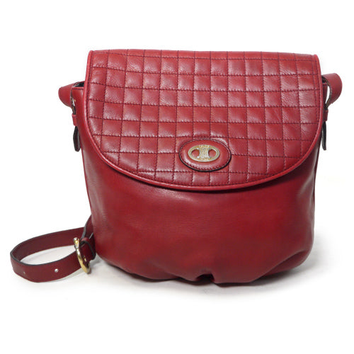 Old Celine　キルティング総革斜めがけショルダー(赤）