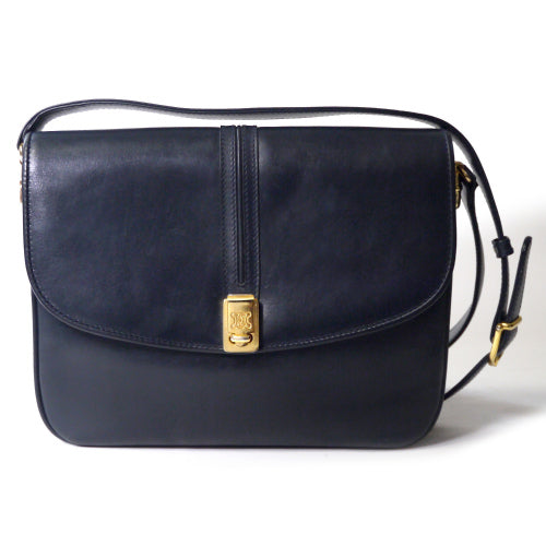 Old Celine ブラゾン金具斜め掛けショルダー（紺）