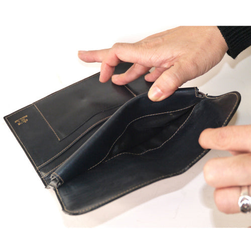 Old Celine 馬車柄長財布（ジャガード・紺）