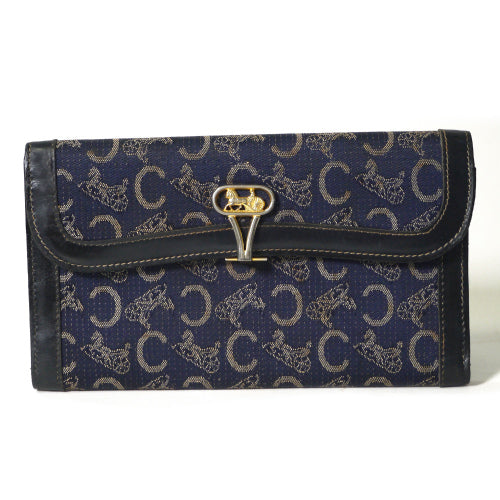 Old Celine 馬車柄長財布（ジャガード・紺）