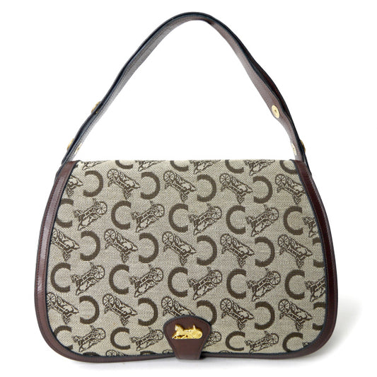 OLD CELINE　馬車柄ジャガード ２WAY半円ショルダー(茶）