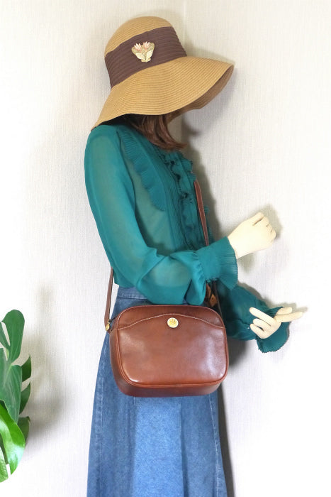 Old Celine　総皮　斜めがけポシェット（茶）