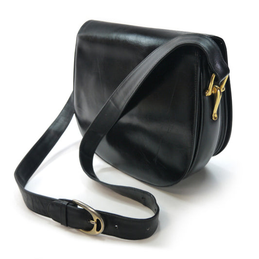 Old Celine ＜訳あり＞馬車金具ラウンドショルダー（黒総皮）