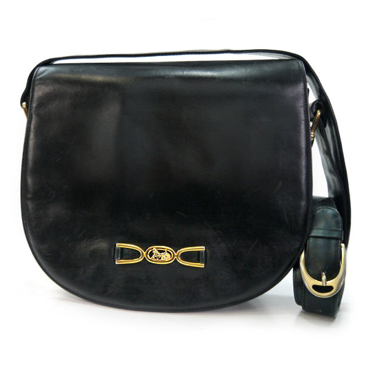 Old Celine ＜訳あり＞馬車金具ラウンドショルダー（黒総皮）