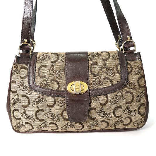 OLD CELINE　馬車柄ジャガード Wショルダーバッグ(茶）