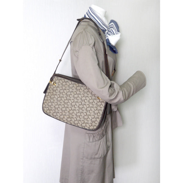 OLD CELINE　馬車柄ジャガード 2WAYショルダーバッグ(茶）