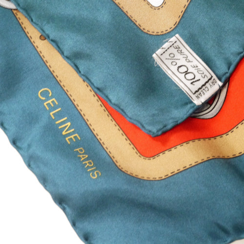 Old Celine　乗馬×ベルト柄スカーフ（グリーン系）