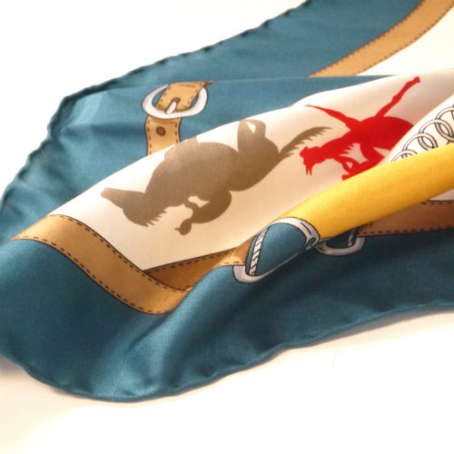 Old Celine　乗馬×ベルト柄スカーフ（グリーン系）