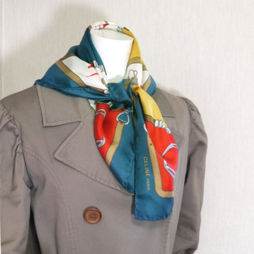 Old Celine　乗馬×ベルト柄スカーフ（グリーン系）