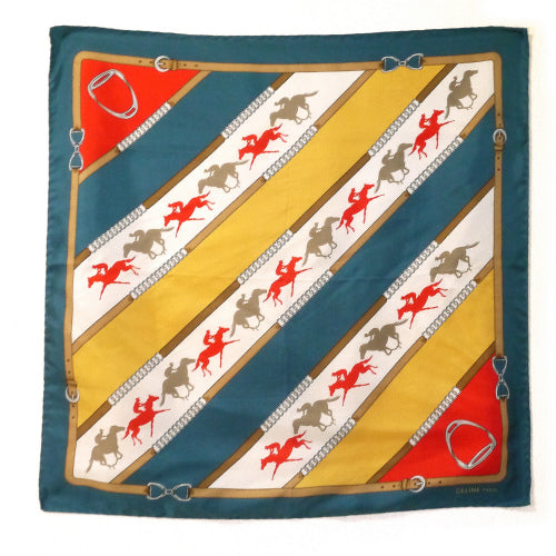 Old Celine　乗馬×ベルト柄スカーフ（グリーン系）