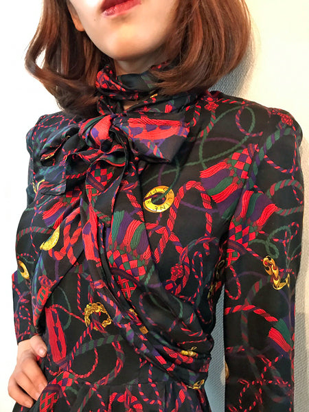 OLD CELINE　ループ柄ドレスワンピース（シルク）