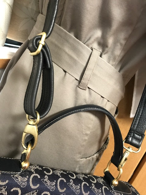 Old Celine 馬車柄ジャガードハンドバッグ（紺）