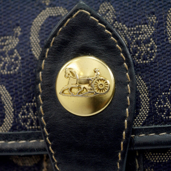 Old Celine 馬車柄ジャガードハンドバッグ（紺）