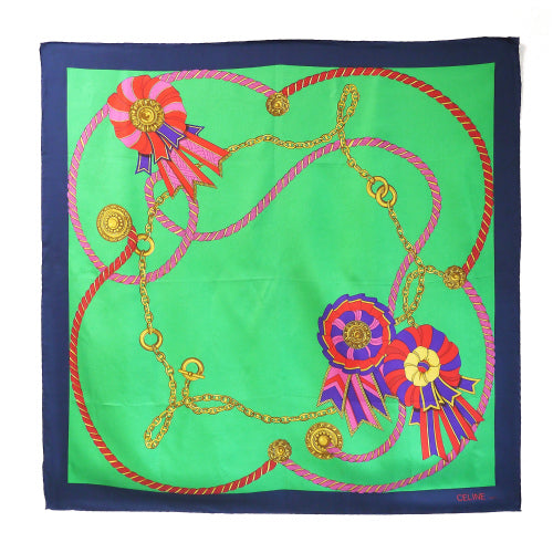 Old Celine　ループ＆ロゼット柄スカーフ（グリーン）
