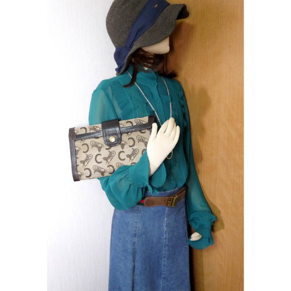 OLD CELINE　馬車柄ジャガード クラッチバッグ(茶）