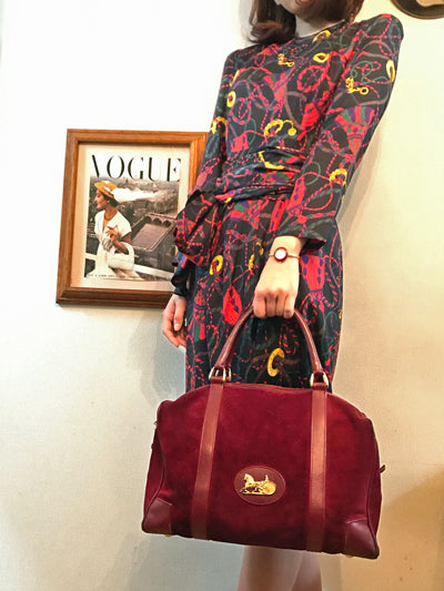 Old Celine ＜訳あり＞馬車スエードボストン（赤）