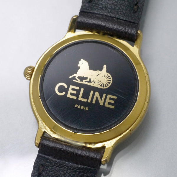 OLD CELINE ラウンド馬車ロゴフェイス腕時計（濃茶）