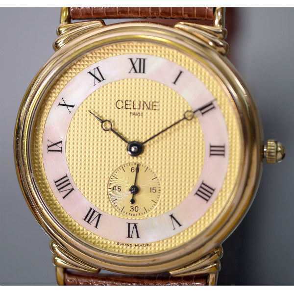 OLD CELINE シェル盤ゴールド腕時計（茶）