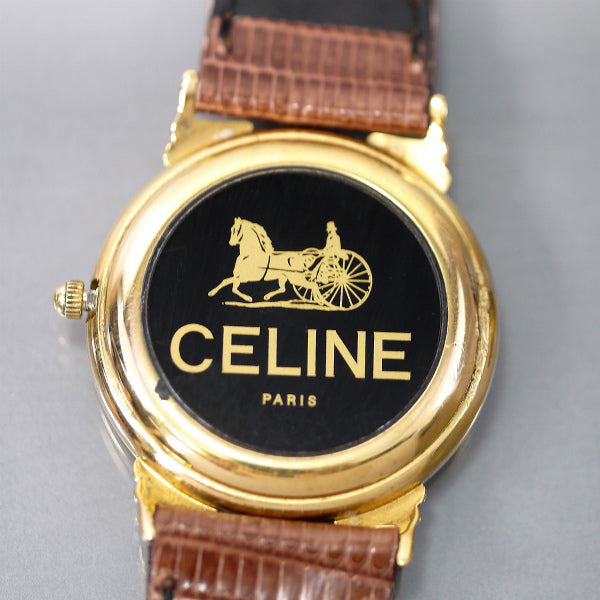 OLD CELINE シェル盤ゴールド腕時計（茶）