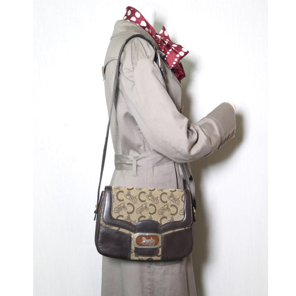 OLD CELINE　馬車柄ジャガード3層ワンショルダー(茶)