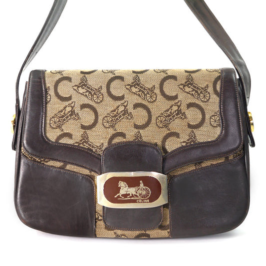 OLD CELINE　馬車柄ジャガード3層ワンショルダー(茶)