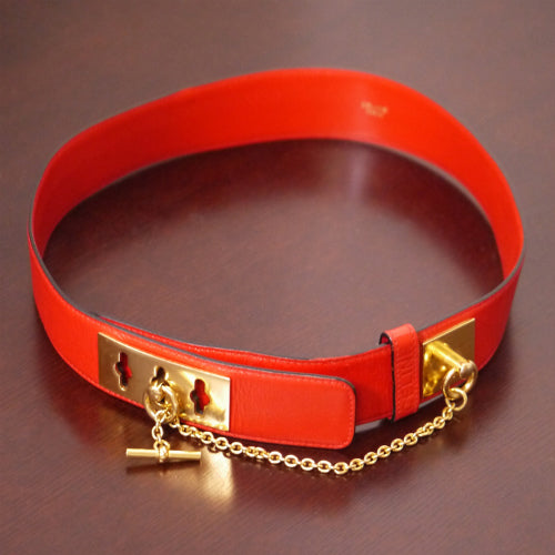 OLD CELINE　チェーンデザイン本革ベルト（赤）