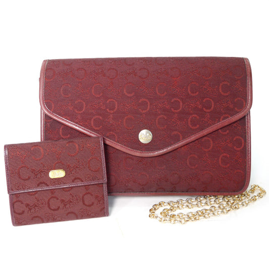 OLD CELINE　馬車柄チェーンバッグ&折財布セット（ボルドー）