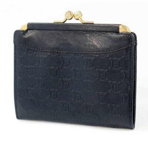 Old Celine マカダム柄がま口小銭入れ(濃紺)