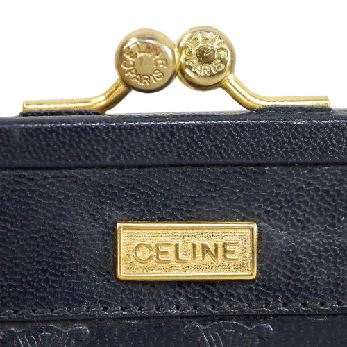 Old Celine マカダム柄がま口小銭入れ(濃紺)