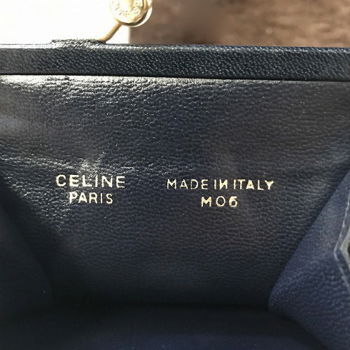 Old Celine マカダム柄がま口小銭入れ(濃紺)