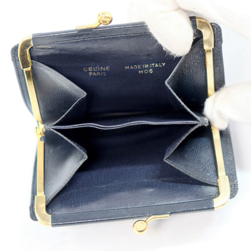 Old Celine マカダム柄がま口小銭入れ(濃紺)
