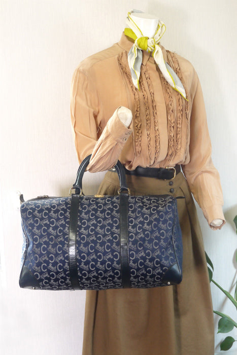 Old Celine　馬車柄 大ボストン（青）