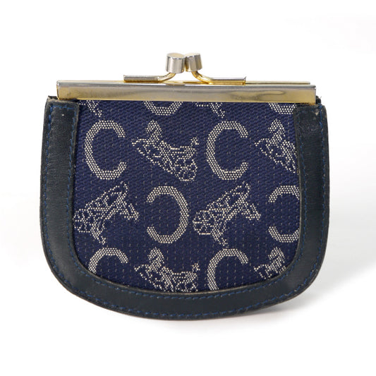Old Celine  馬車柄 がま口コインケース(濃紺)