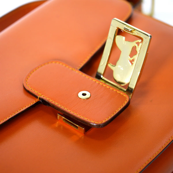 OLD CELINE レア!!オレンジカラー馬車金具バッグ