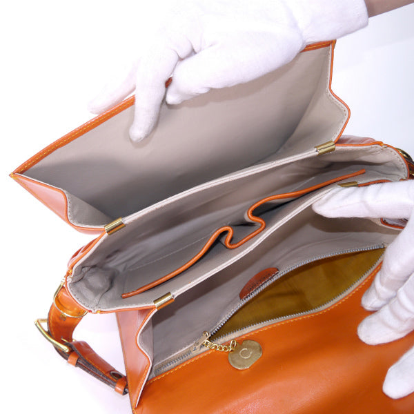 OLD CELINE レア!!オレンジカラー馬車金具バッグ