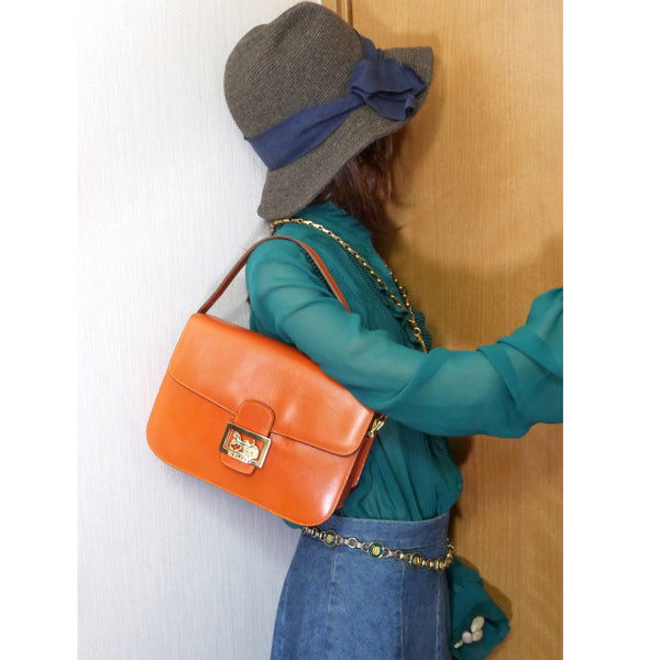 OLD CELINE レア!!オレンジカラー馬車金具バッグ