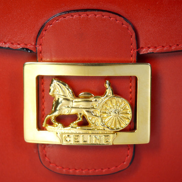 OLD CELINE レア!!馬車金具3層ショルダーバッグ（赤/総革）