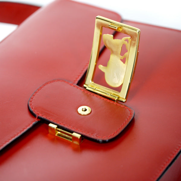 OLD CELINE レア!!馬車金具3層ショルダーバッグ（赤/総革）