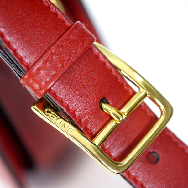 OLD CELINE レア!!馬車金具3層ショルダーバッグ（赤/総革）