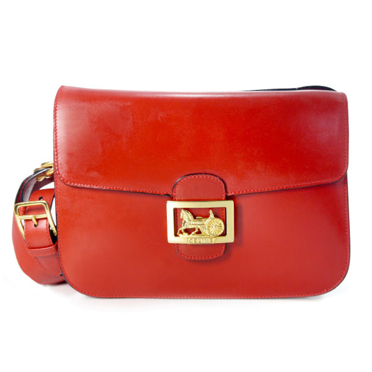 OLD CELINE レア!!馬車金具3層ショルダーバッグ（赤/総革）