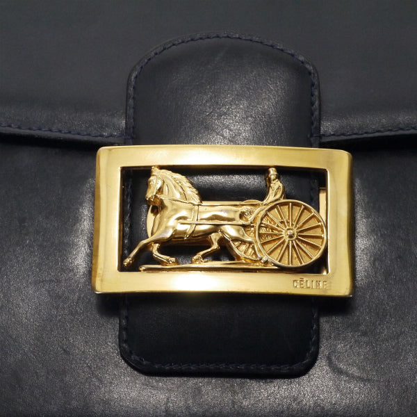 OLD CELINE 極美品!!馬車金具3層ワンショルダー（濃紺/総革）