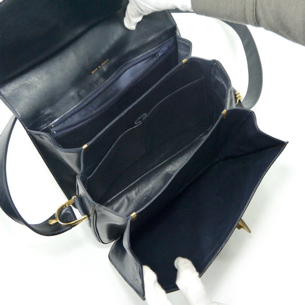 OLD CELINE 極美品!!馬車金具3層ワンショルダー（濃紺/総革）