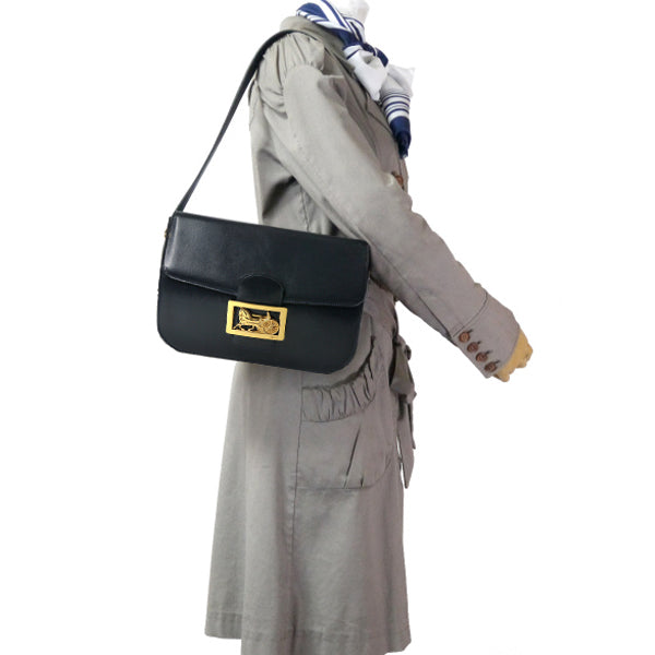 OLD CELINE 極美品!!馬車金具3層ワンショルダー（濃紺/総革）