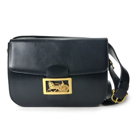 OLD CELINE 極美品!!馬車金具3層ワンショルダー（濃紺/総革）
