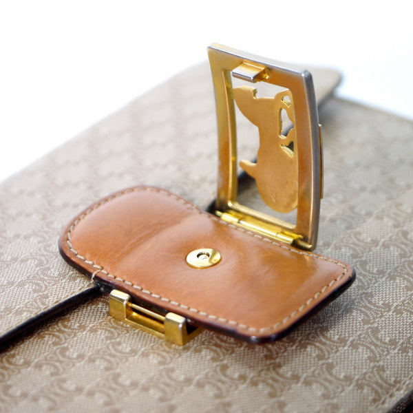 OLD CELINE マカダム柄×馬車金具ショルダーバッグ（ベージュ）