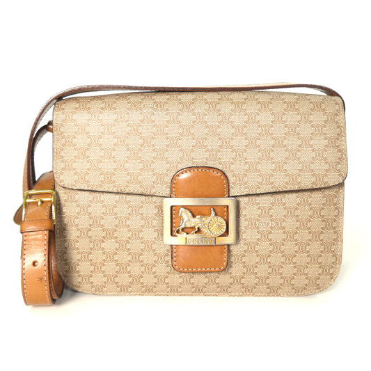 OLD CELINE マカダム柄×馬車金具ショルダーバッグ（ベージュ）