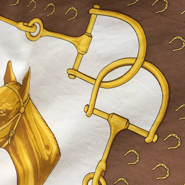 OLD CELINE　＜訳あり＞ 馬&ホースビット金具スカーフ（黒×茶系）