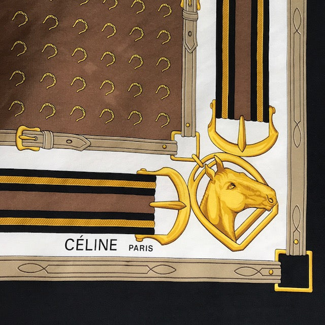 OLD CELINE　＜訳あり＞ 馬&ホースビット金具スカーフ（黒×茶系）